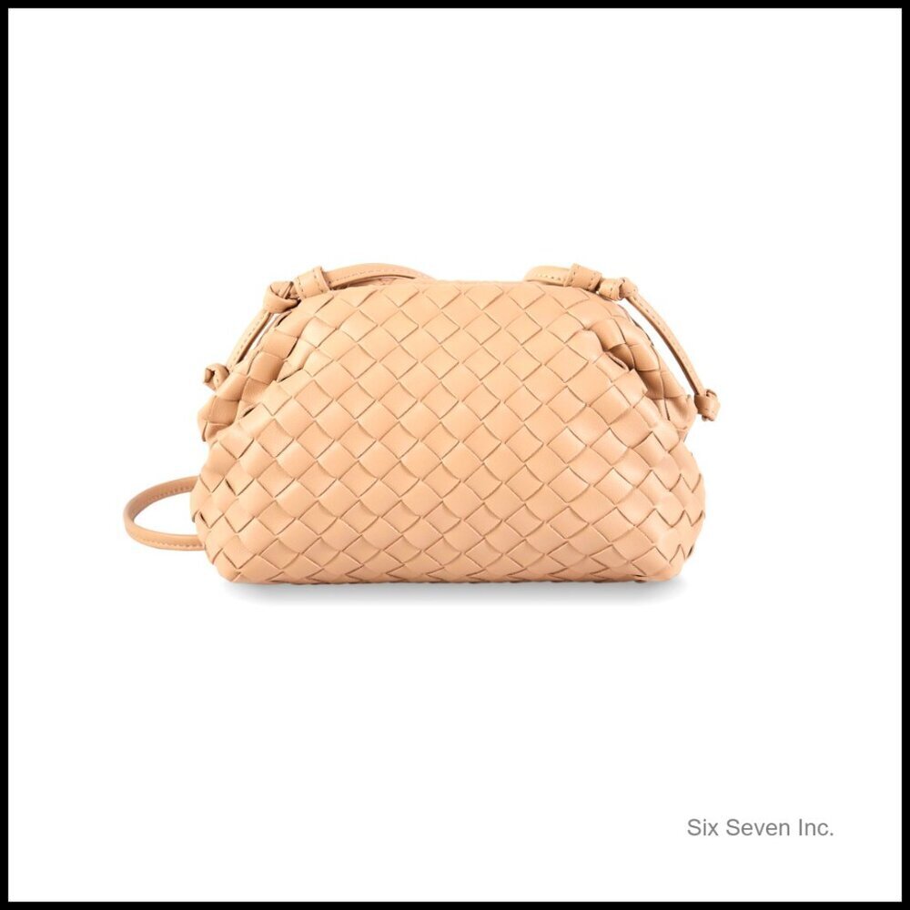 Woven Clutch Purse Vintage PU Leather Handmade Small Square Handbag Elegant